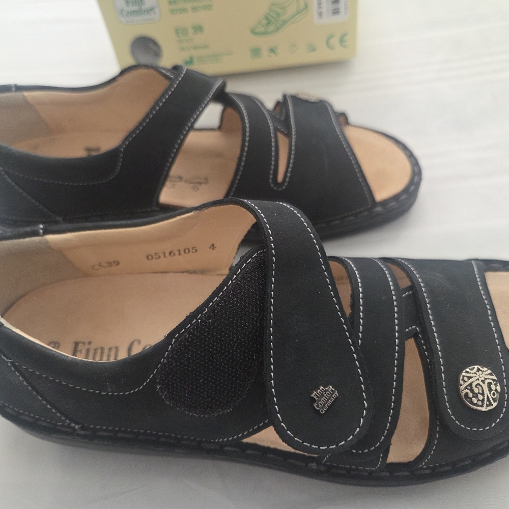 Finn Comfort Black Nubuck Leather Sandals - Picture 4 of 6
